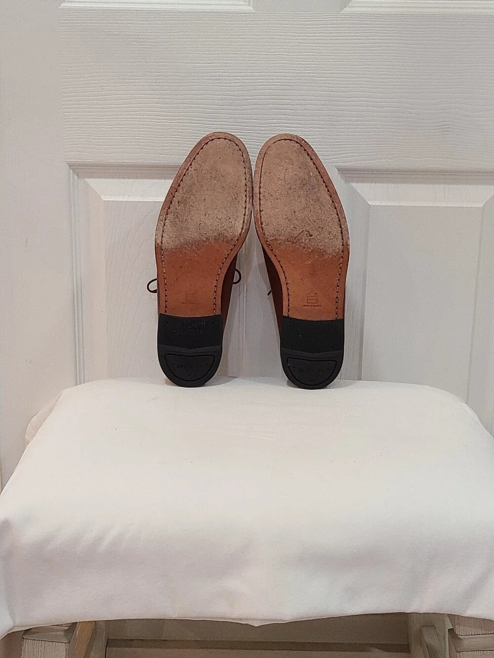 Leather Classics Men's Two-Tone Brown and Cream Wingtip Oxfords Vintage - Picture 12 of 16